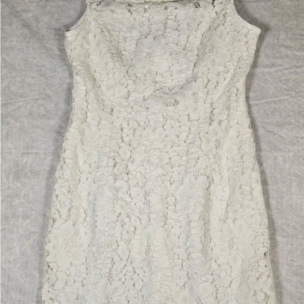 SD Collection Dress Womens White Floral Lace Pearl Neckline Sheath‎ Petite 8P